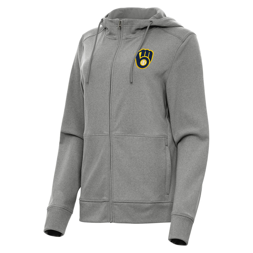 MLB Milwaukee Brewers Women's Antigua Seeker Full Zip Hoodie - Heather black