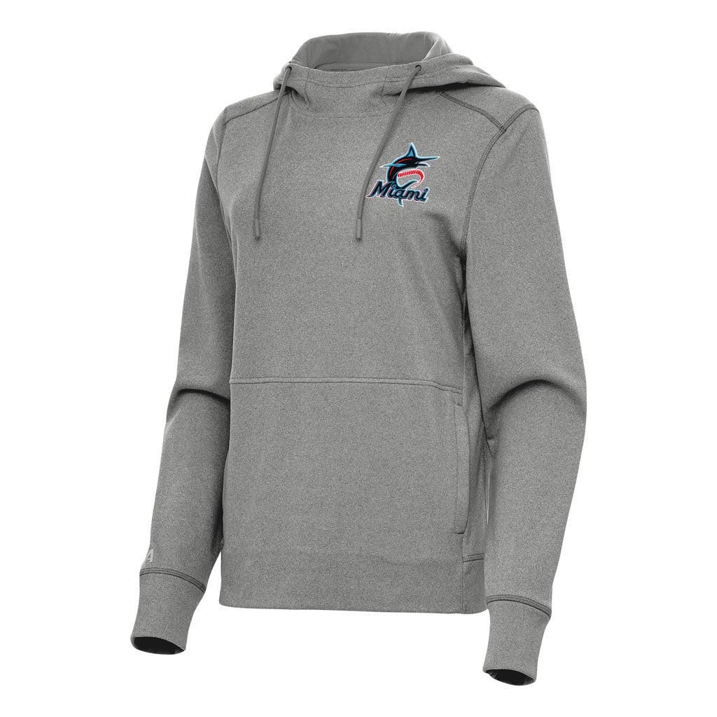 MLB Miami Marlins Women's Antigua Justice Pullover Hoodie - Heather black