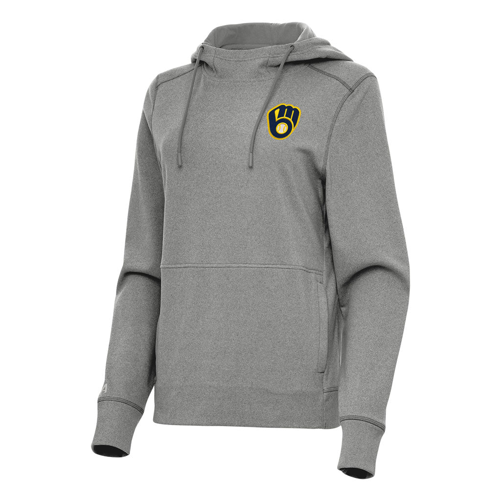 MLB Milwaukee Brewers Women's Antigua Justice Pullover Hoodie - Heather black