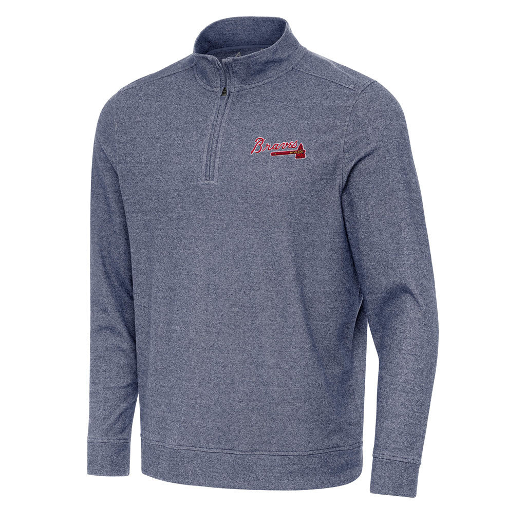MLB Atlanta Braves Antigua Subtle 1/4 Zip Pullover Jacket - Navy