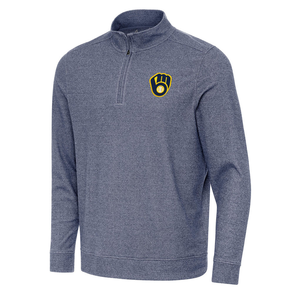 MLB Milwaukee Brewers Antigua Subtle 1/4 Zip Pullover Jacket - Navy