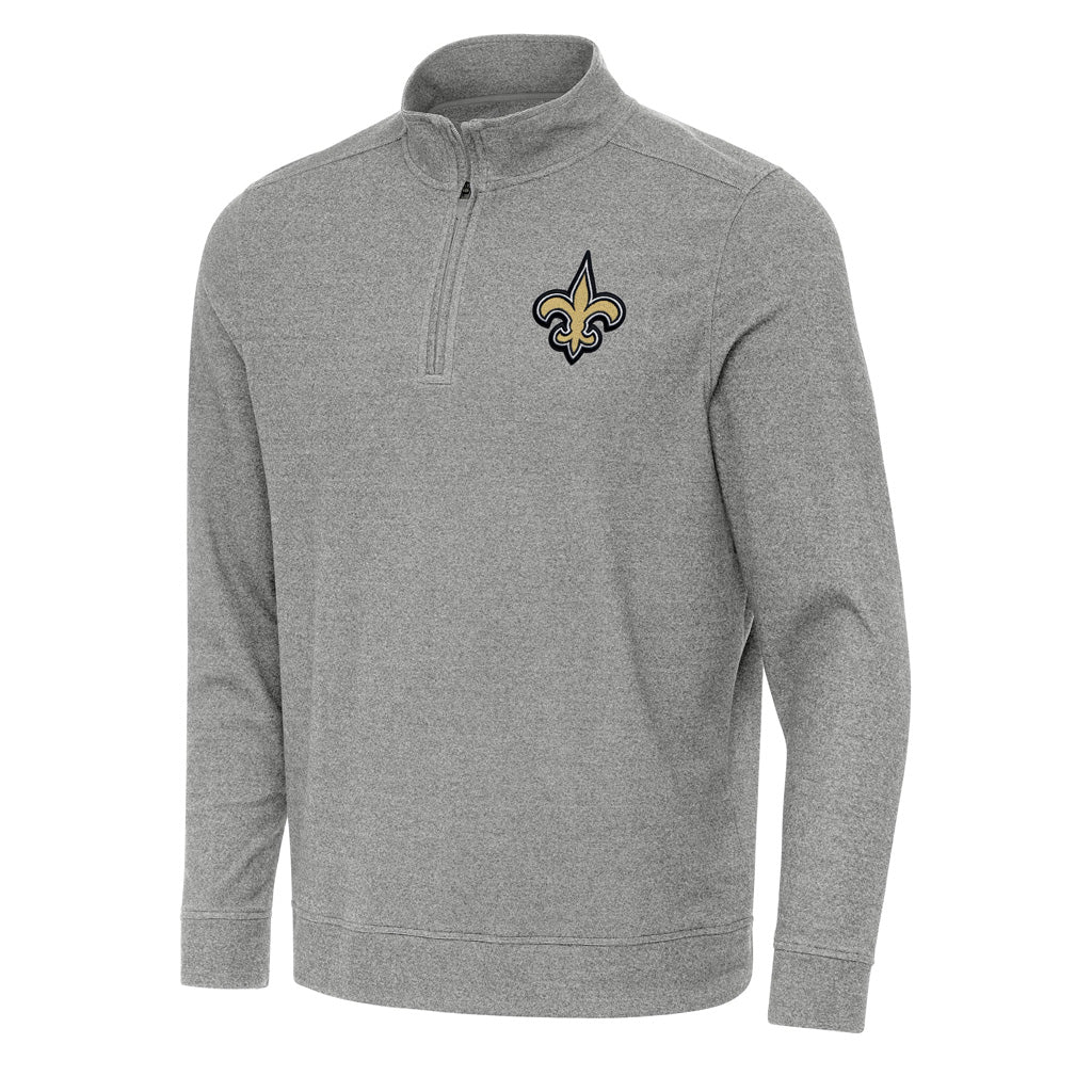 NFL New Orleans Saints Antigua Subtle 1/4 Zip Pullover Jacket - Heather black