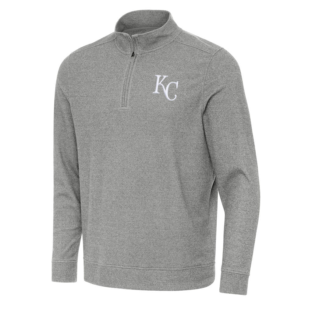 MLB Kansas City Royals Antigua Subtle 1/4 Zip Pullover Jacket - Heather black