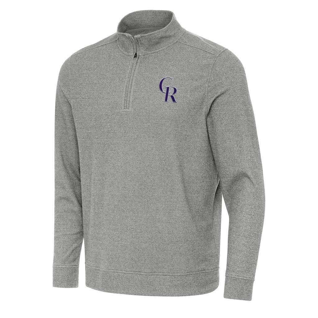 MLB Colorado Rockies Antigua Subtle 1/4 Zip Pullover Jacket - Heather black