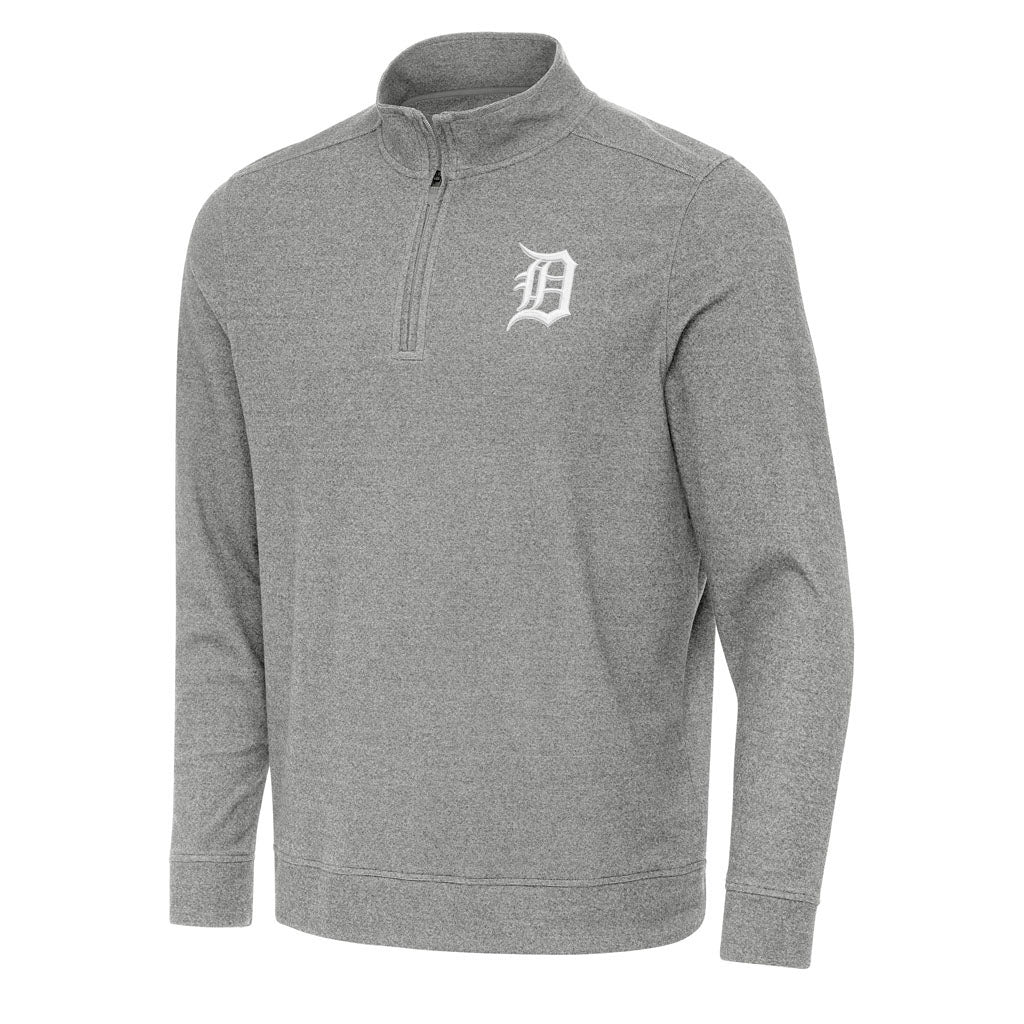 MLB Detroit Tigers Antigua Subtle 1/4 Zip Pullover Jacket - Heather black