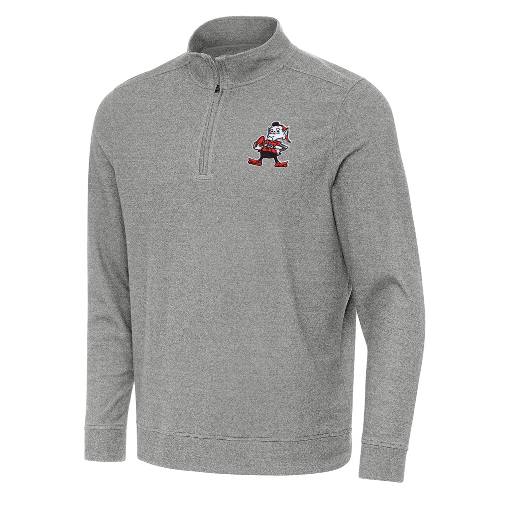 NFL Cleveland Browns Antigua Throwback Subtle 1/4 Zip Pullover Jacket - Heather black