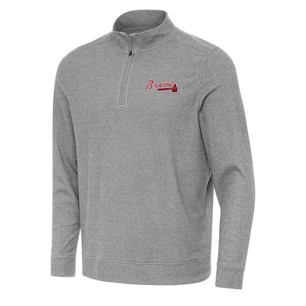 MLB Atlanta Braves Antigua Subtle 1/4 Zip Pullover Jacket - Heather black