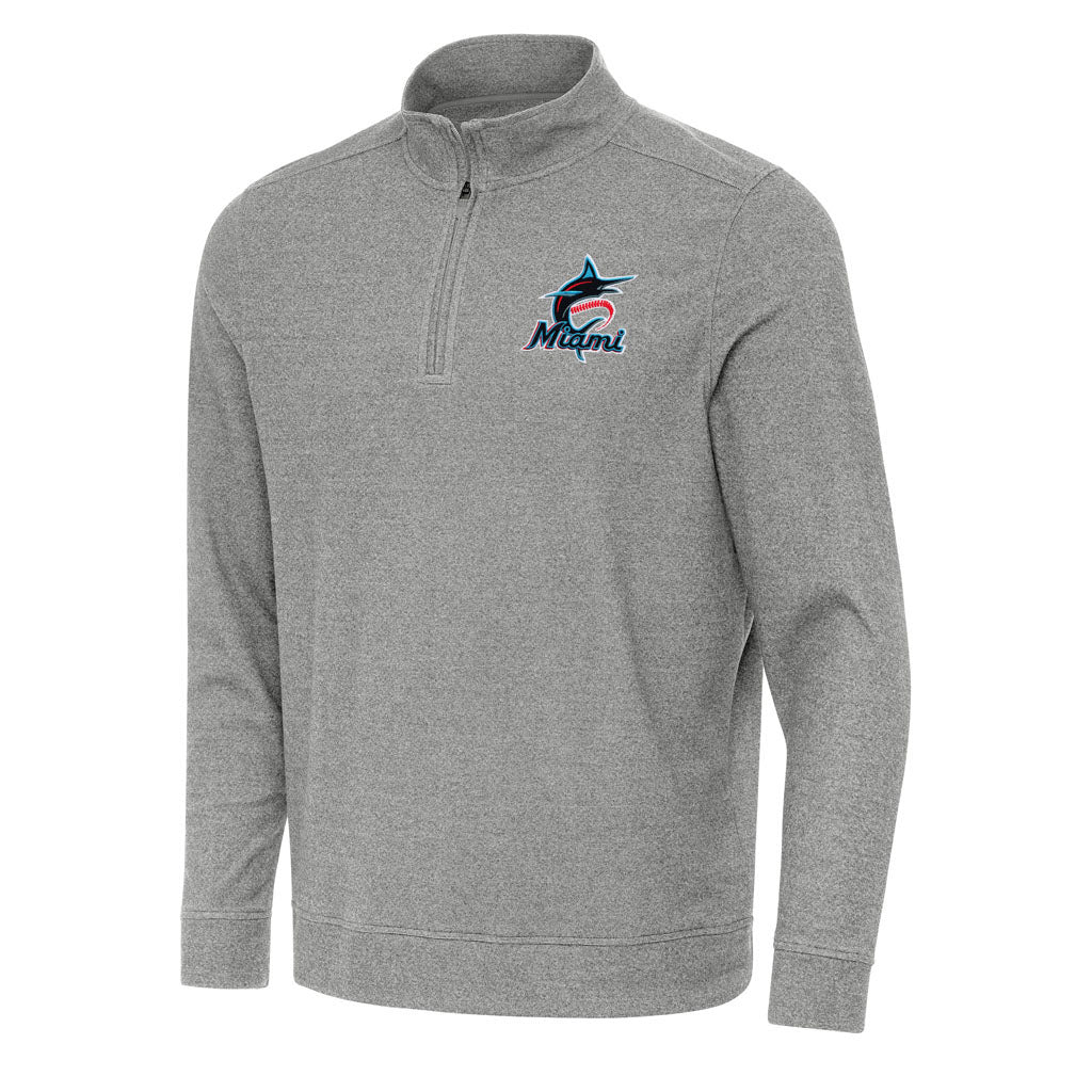 MLB Miami Marlins Antigua Subtle 1/4 Zip Pullover Jacket - Heather black