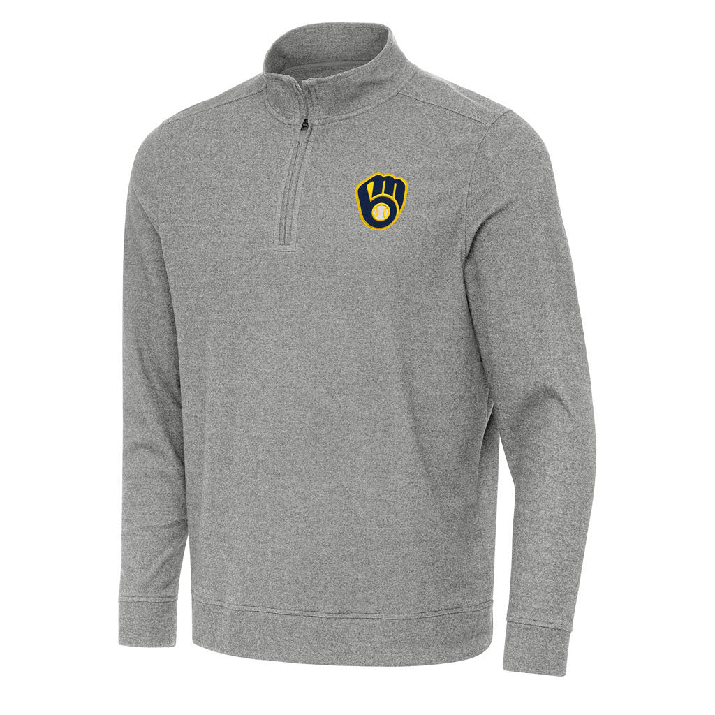 MLB Milwaukee Brewers Antigua Subtle 1/4 Zip Pullover Jacket - Heather black