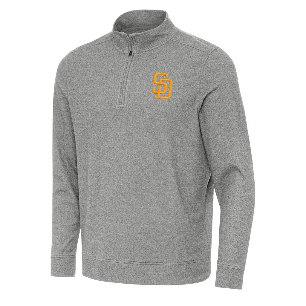 MLB San Diego Padres Antigua Subtle 1/4 Zip Pullover Jacket - Heather black