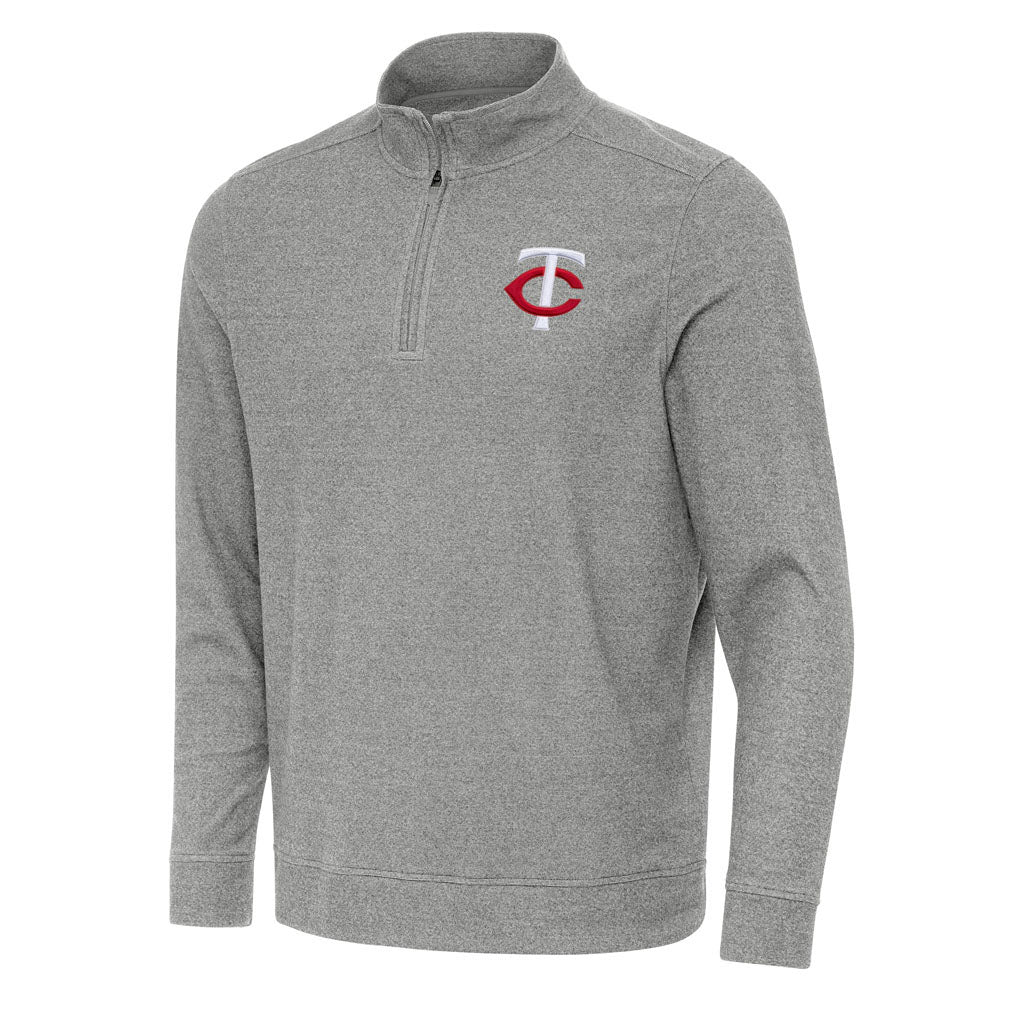 MLB Minnesota Twins Antigua Subtle 1/4 Zip Pullover Jacket - Heather black