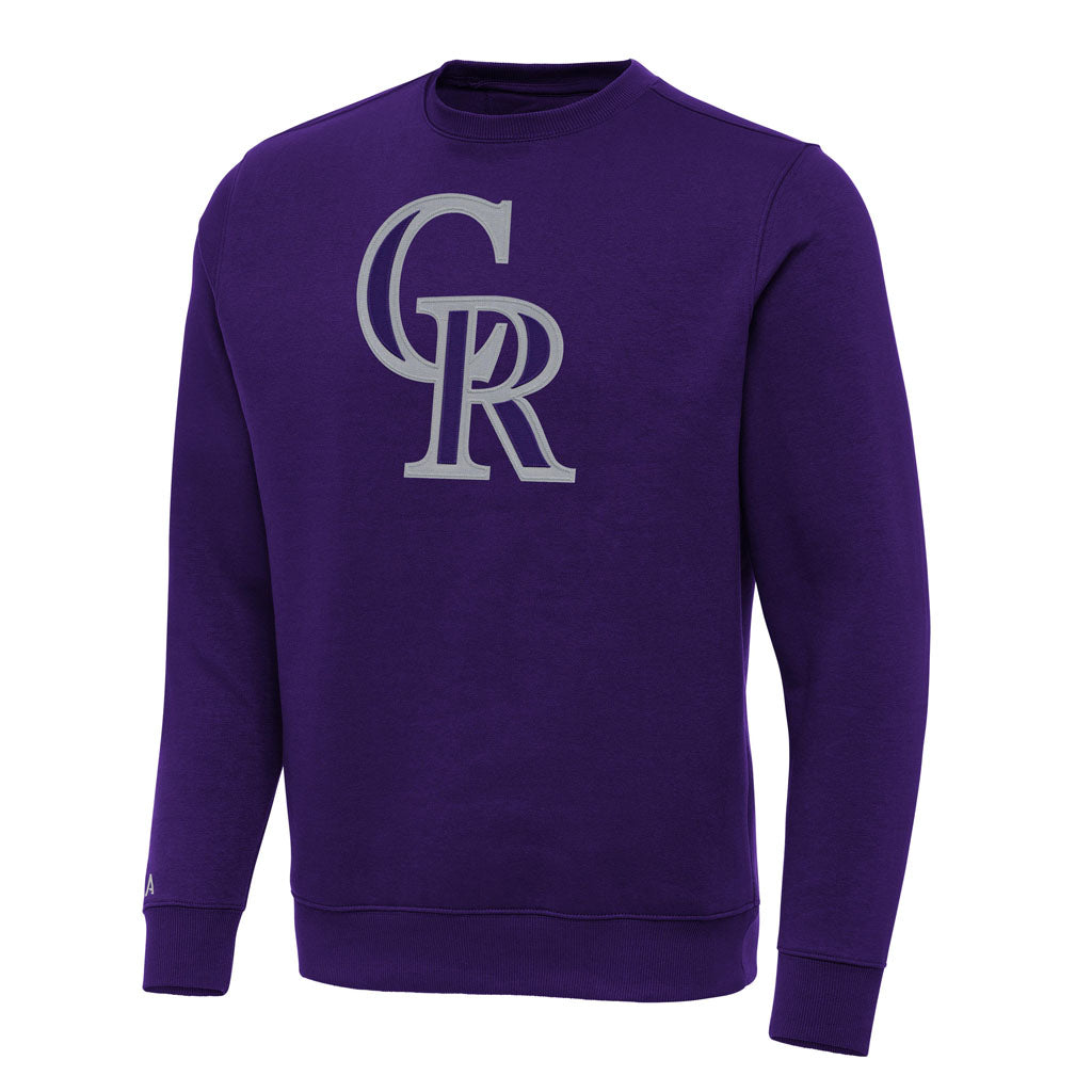 MLB Colorado Rockies Antigua Full Front Victory Crewneck Sweater - Purple
