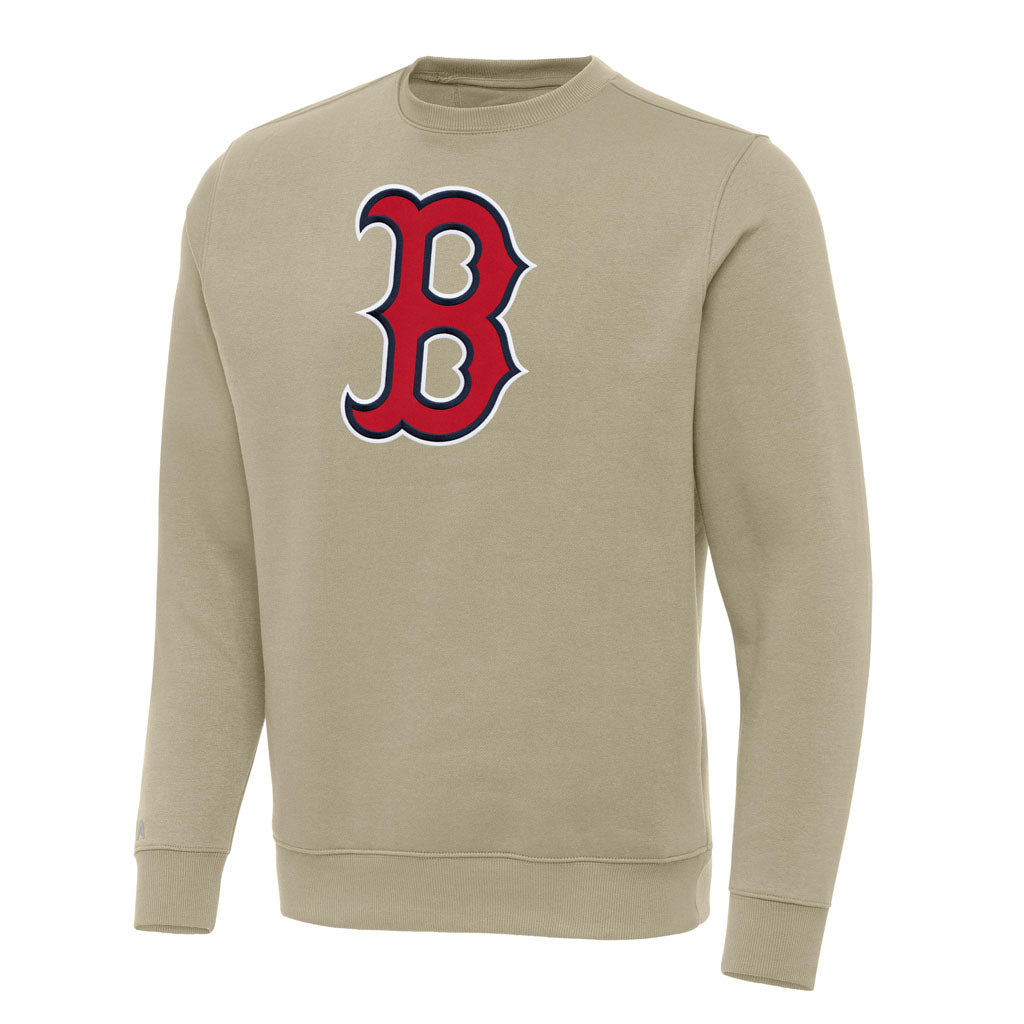 MLB Boston Red Sox Antigua Full Front Victory Crewneck Sweater - Khaki
