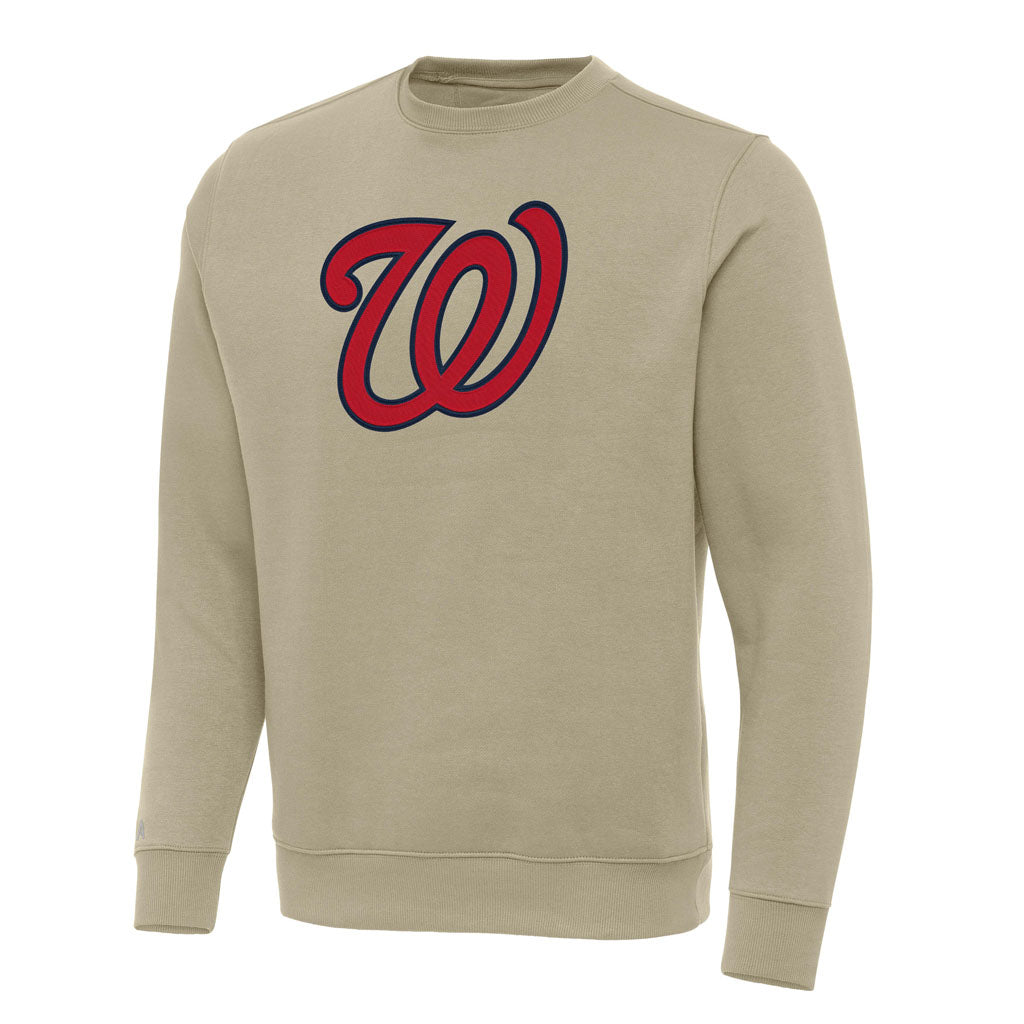 MLB Washington Nationals Antigua Full Front Victory Crewneck Sweater - Khaki