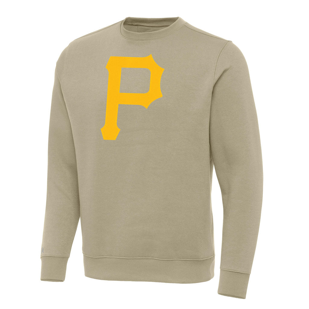 MLB Pittsburgh Pirates Antigua Full Front Victory Crewneck Sweater - Khaki