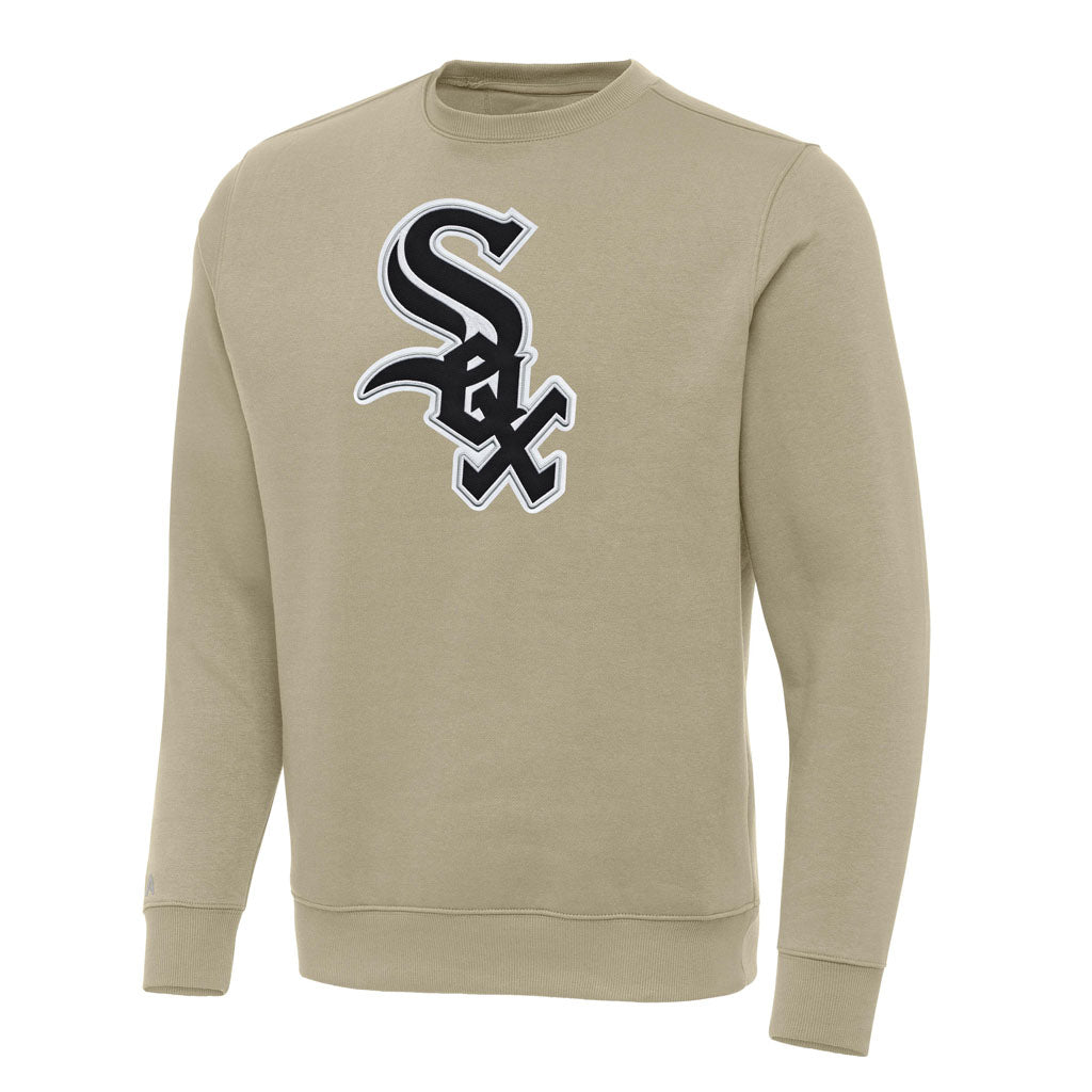 MLB Chicago White Sox Antigua Full Front Victory Crewneck Sweater - Khaki
