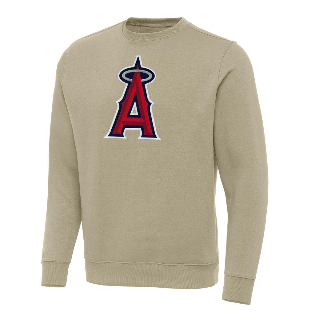 MLB Los Angeles Angels Antigua Full Front Victory Crewneck Sweater - Khaki