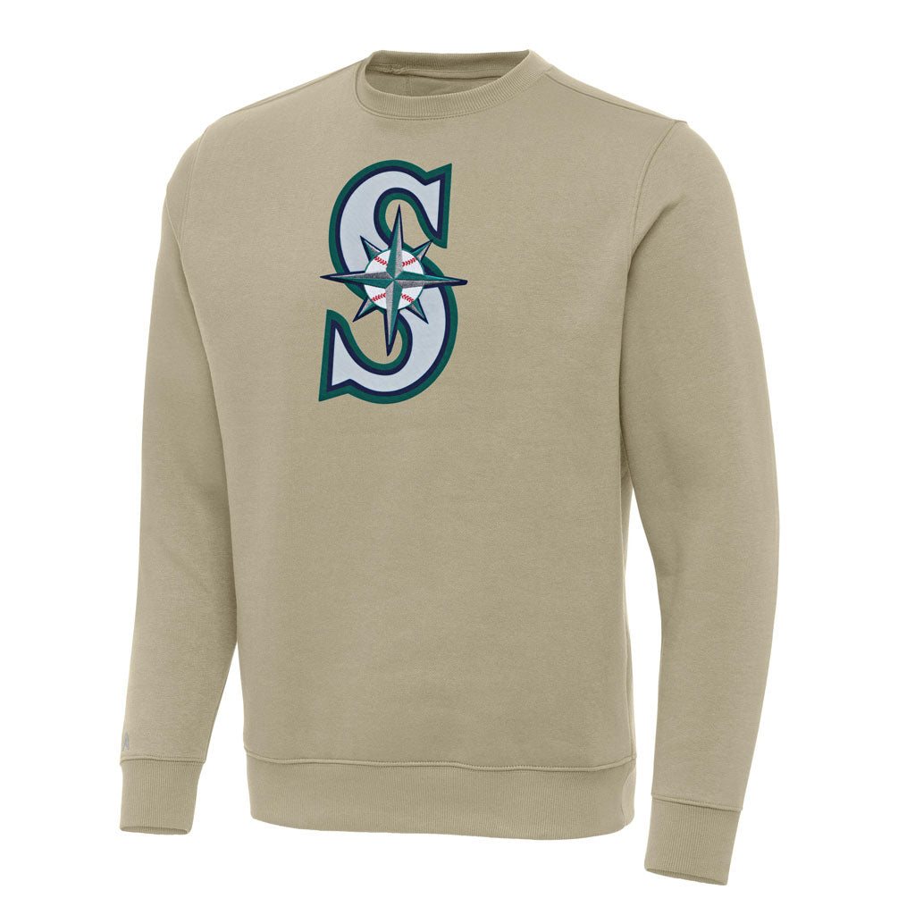 MLB Seattle Mariners Antigua Full Front Victory Crewneck Sweater - Khaki