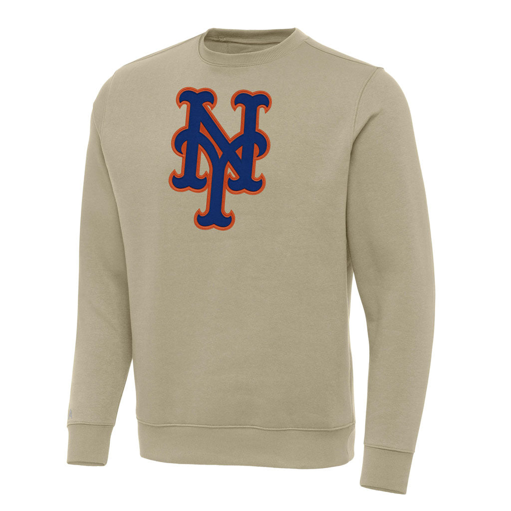 MLB New York Mets Antigua Full Front Victory Crewneck Sweater - Khaki