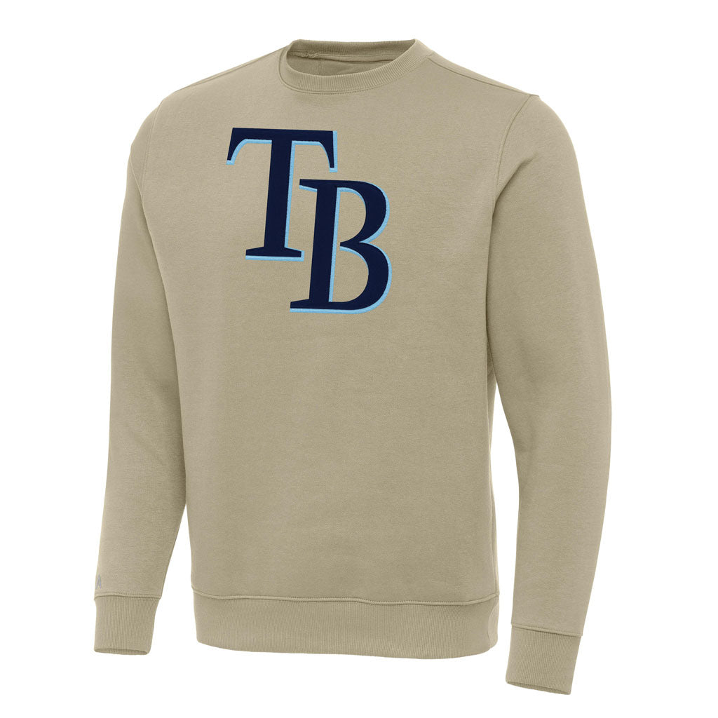 MLB Tampa Bay Rays Antigua Full Front Victory Crewneck Sweater - Khaki