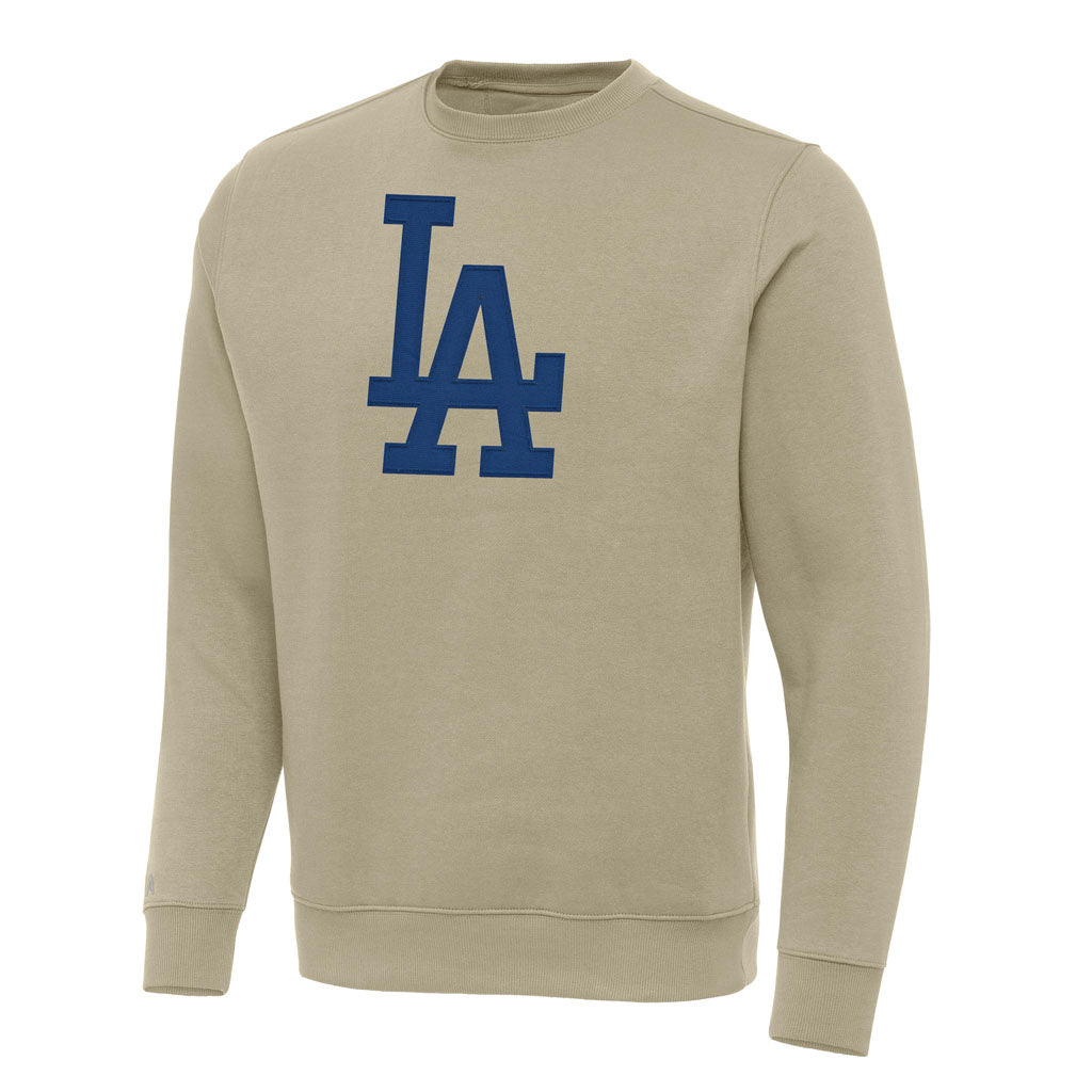 MLB Los Angeles Dodgers Antigua Full Front Victory Crewneck Sweater - Khaki