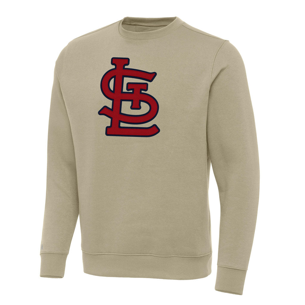 MLB St. Louis Cardinals Antigua Full Front Victory Crewneck Sweater - Khaki