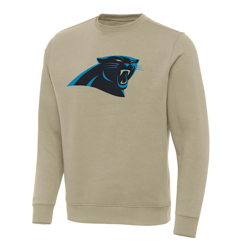 NFL Carolina Panthers Antigua Full Front Victory Crewneck Sweater - Khaki