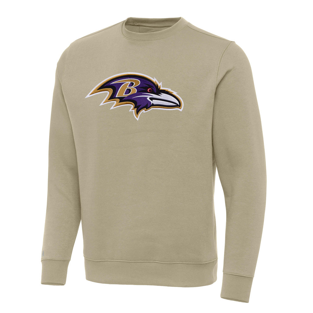 NFL Baltimore Ravens Antigua Full Front Victory Crewneck Sweater - Khaki