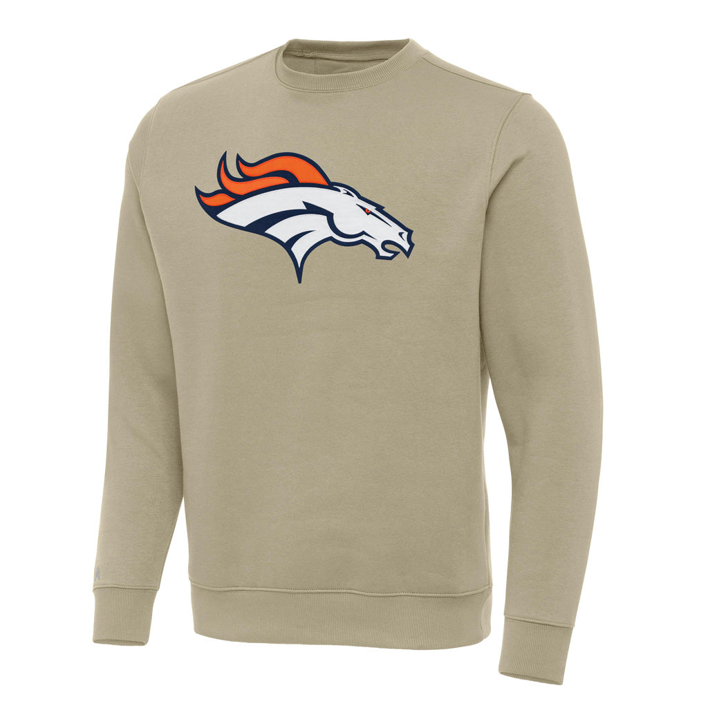 NFL Denver Broncos Antigua Full Front Victory Crewneck Sweater - Khaki