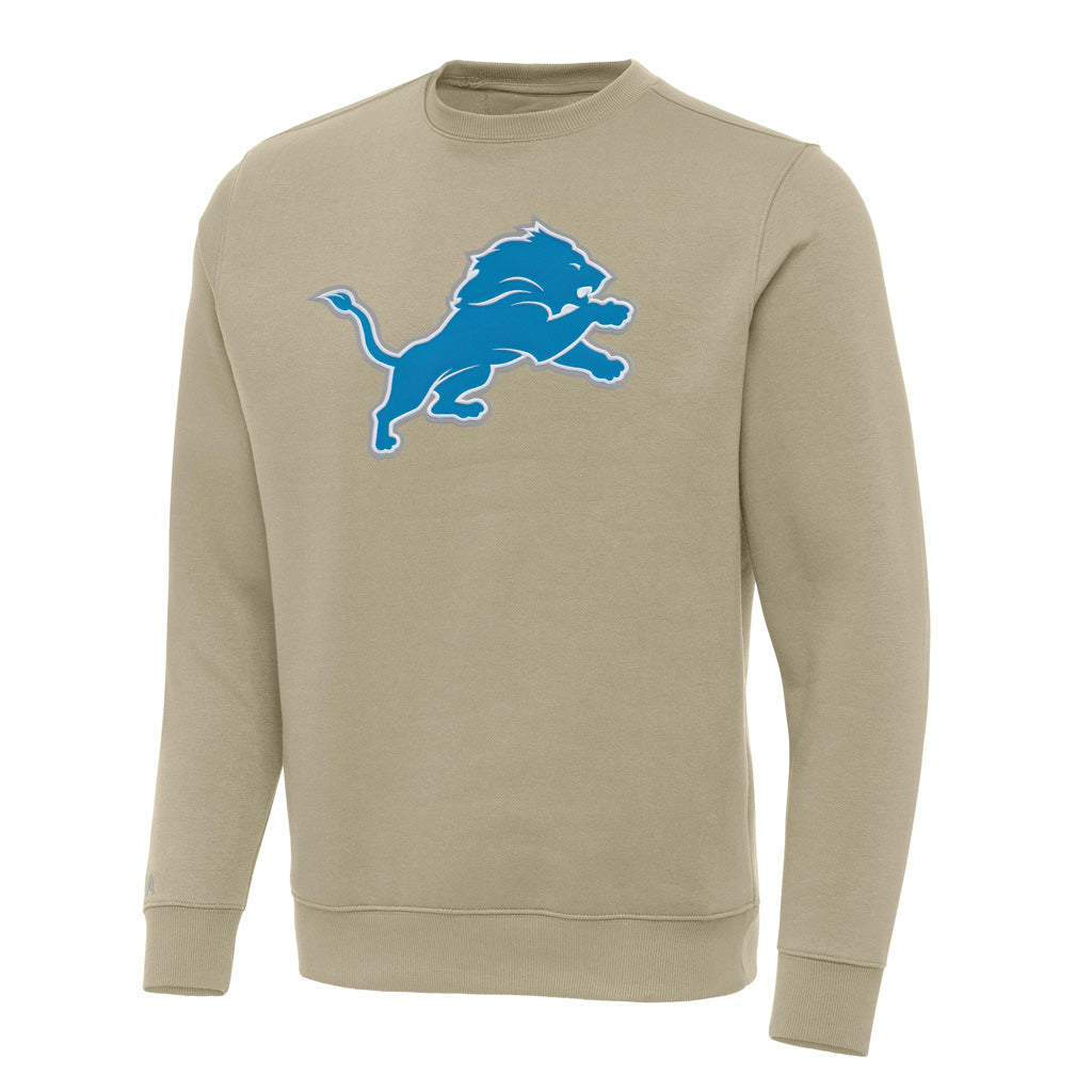 NFL Detroit Lions Antigua Full Front Victory Crewneck Sweater - Khaki