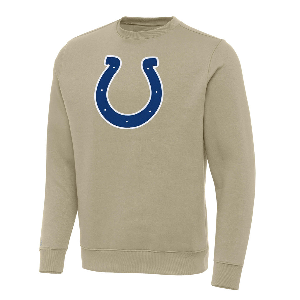 NFL Indianapolis Colts Antigua Full Front Victory Crewneck Sweater - Khaki