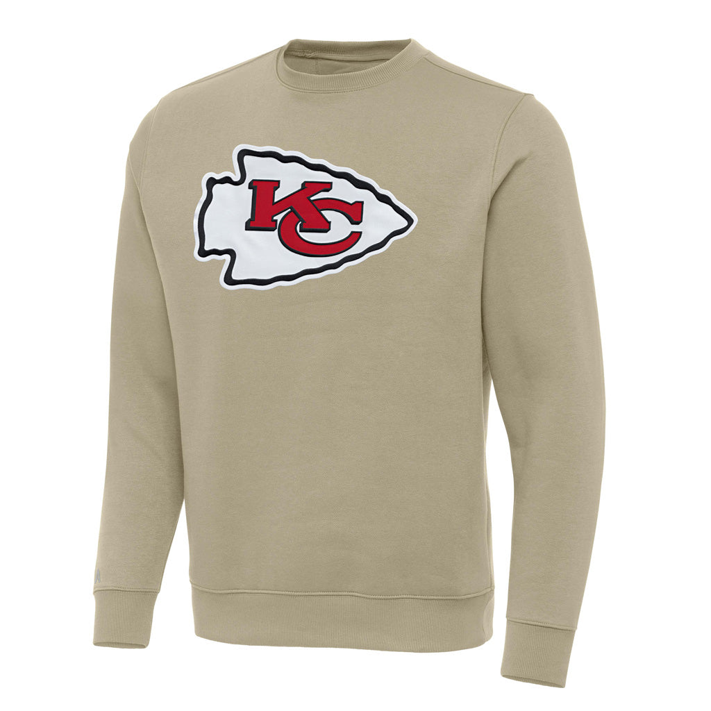 NFL Kansas City Chiefs Antigua Full Front Victory Crewneck Sweater - Khaki