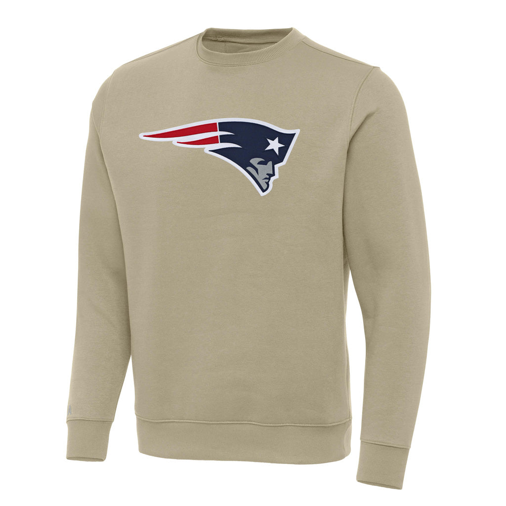 NFL New England Patriots Antigua Full Front Victory Crewneck Sweater - Khaki