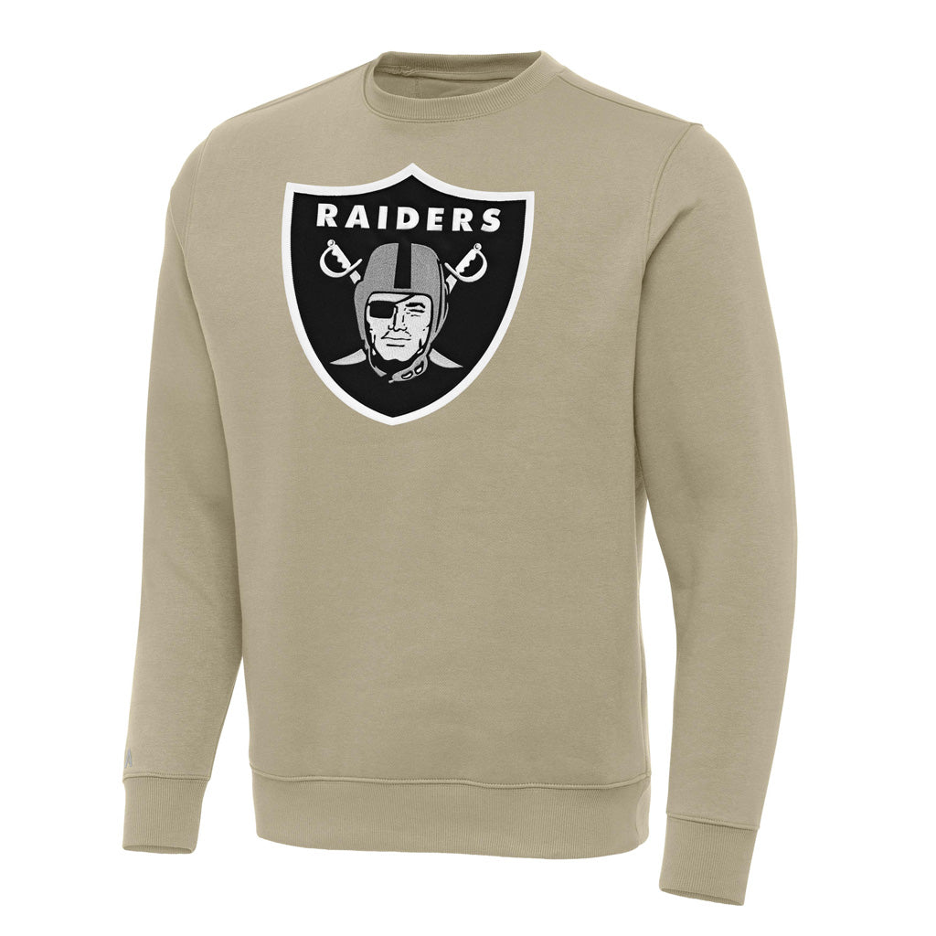NFL Las Vegas Raiders Antigua Full Front Victory Crewneck Sweater - Khaki