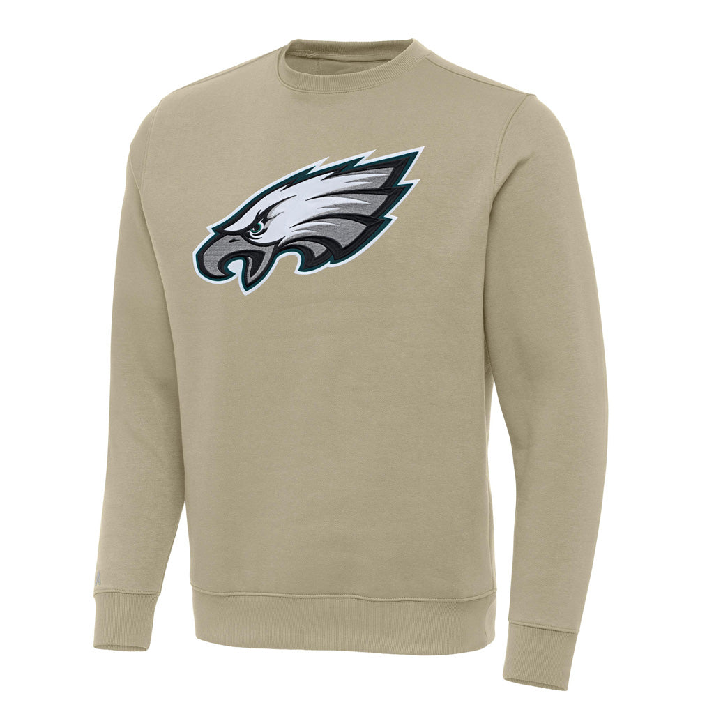 NFL Philadelphia Eagles Antigua Full Front Victory Crewneck Sweater - Khaki