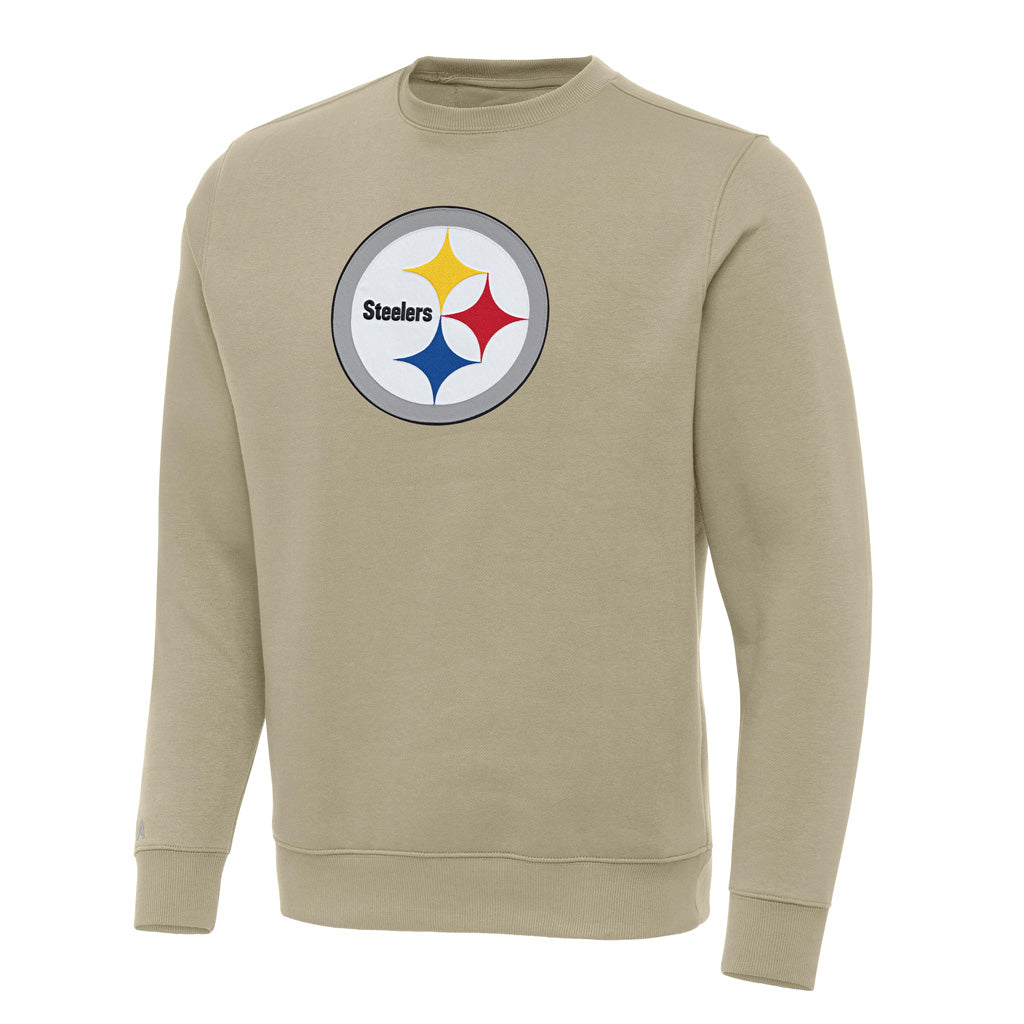 NFL Pittsburgh Steelers Antigua Full Front Victory Crewneck Sweater - Khaki