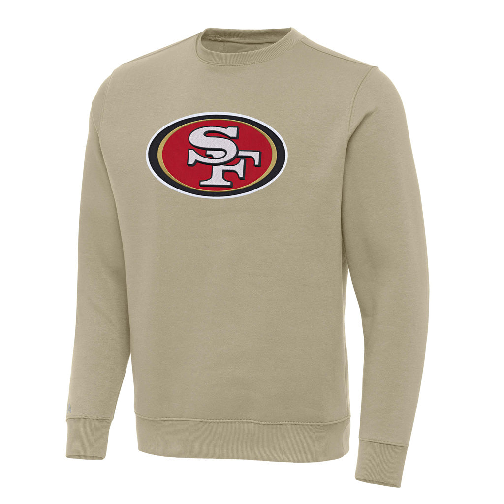 NFL San Francisco 49ers Antigua Full Front Victory Crewneck Sweater - Khaki
