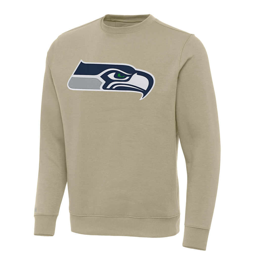 NFL Seattle Seahawks Antigua Full Front Victory Crewneck Sweater - Khaki