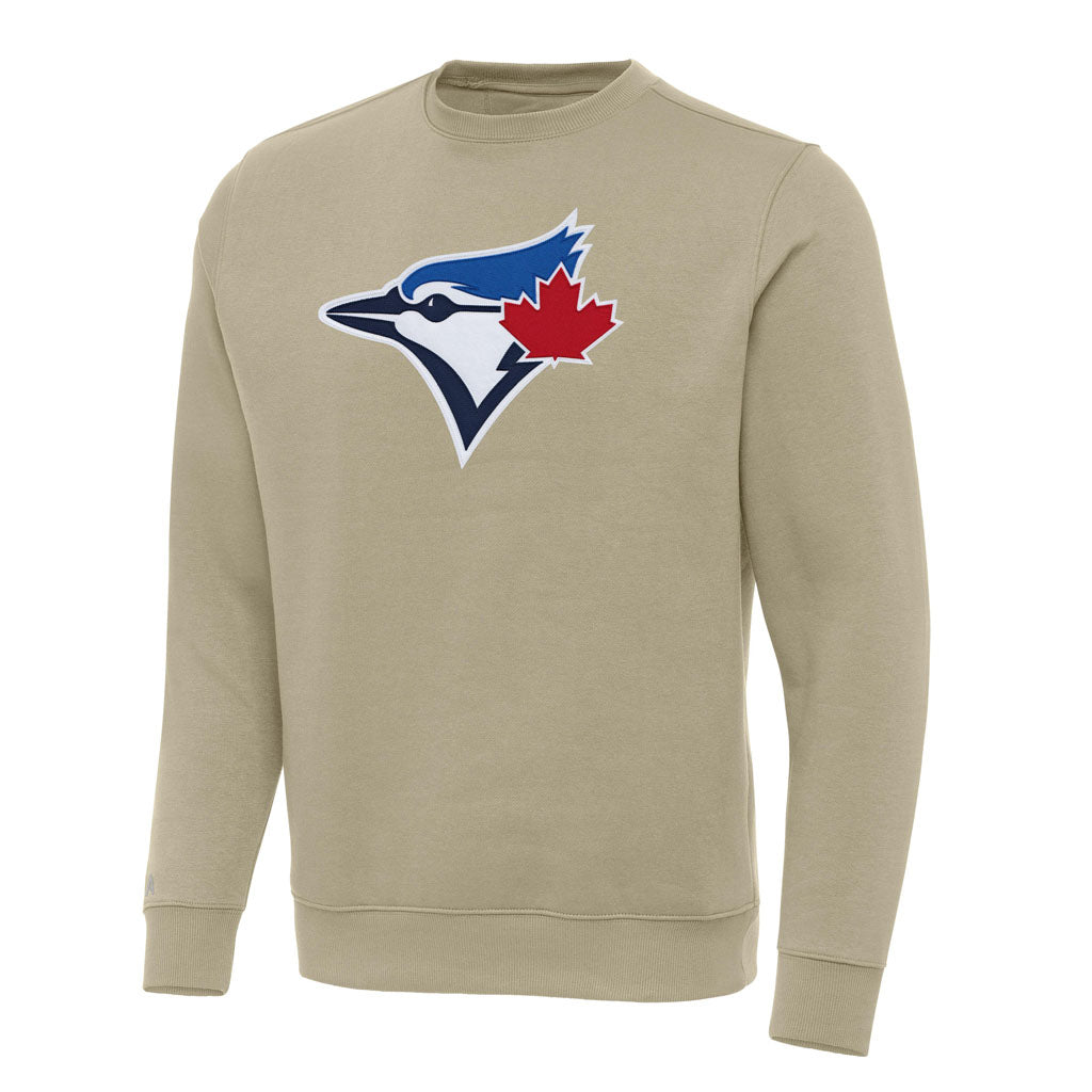 MLB Toronto Blue Jays Antigua Full Front Victory Crewneck Sweater - Khaki