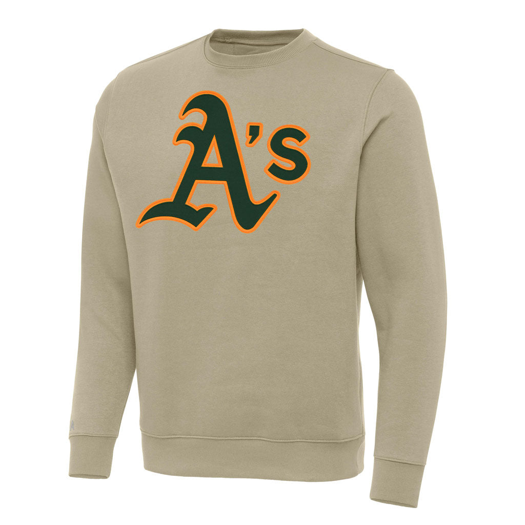 MLB Athletics Antigua Full Front Victory Crewneck Sweater - Khaki