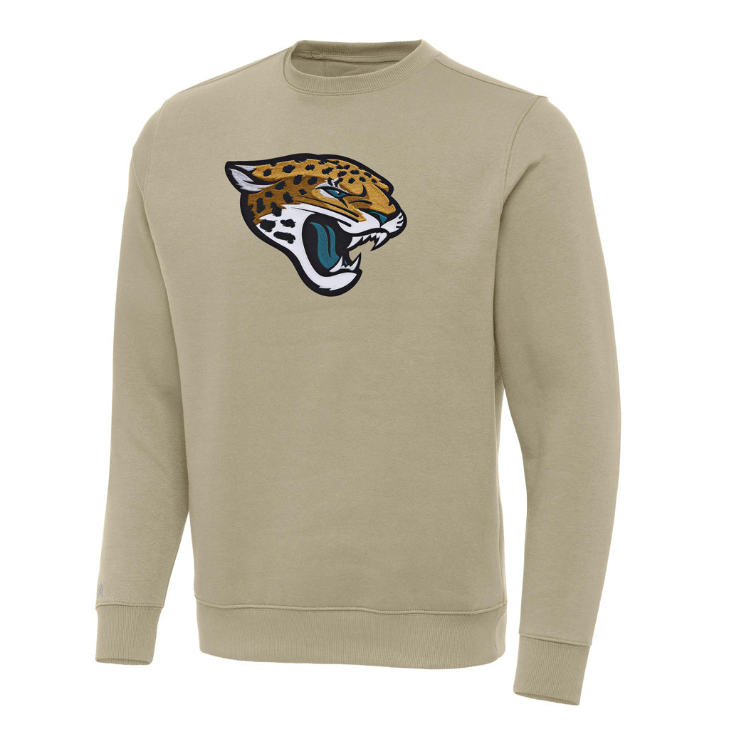 NFL Jacksonville Jaguars Antigua Full Front Victory Crewneck Sweater - Khaki