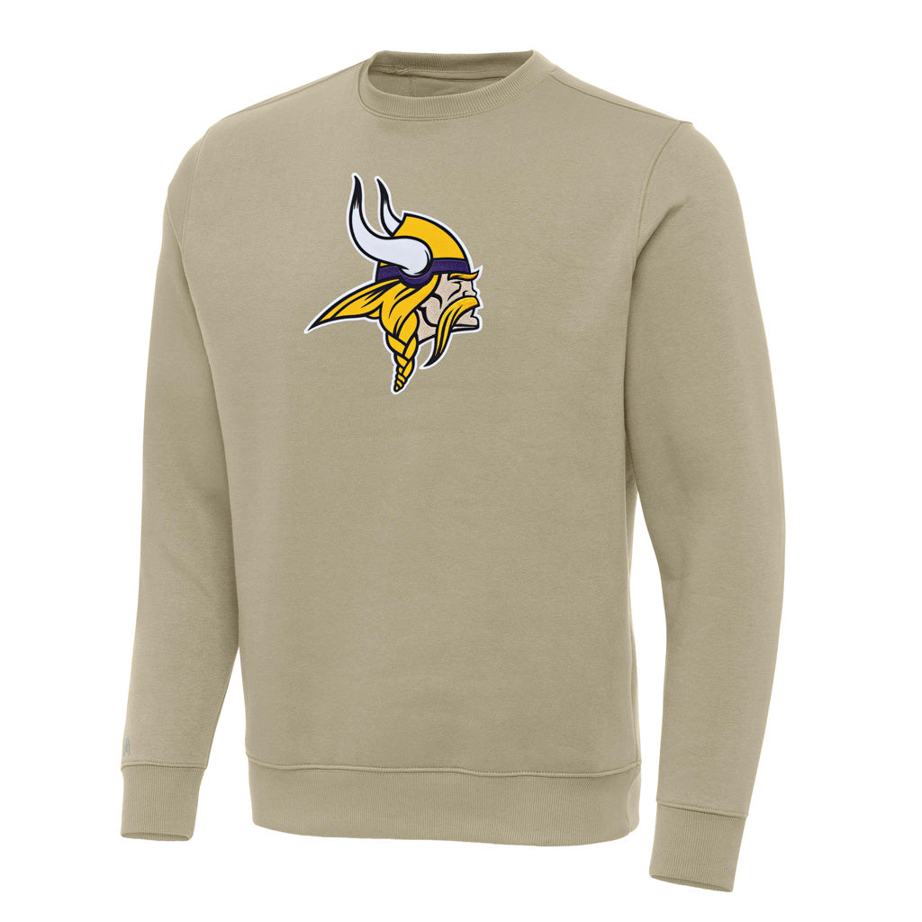 NFL Minnesota Vikings Antigua Full Front Victory Crewneck Sweater - Khaki