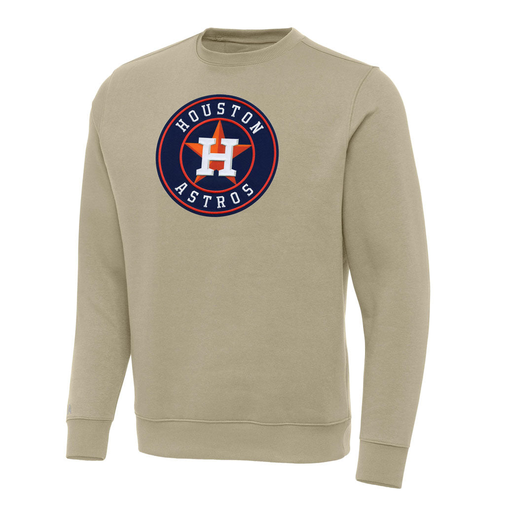 MLB Houston Astros Antigua Full Front Victory Crewneck Sweater - Khaki