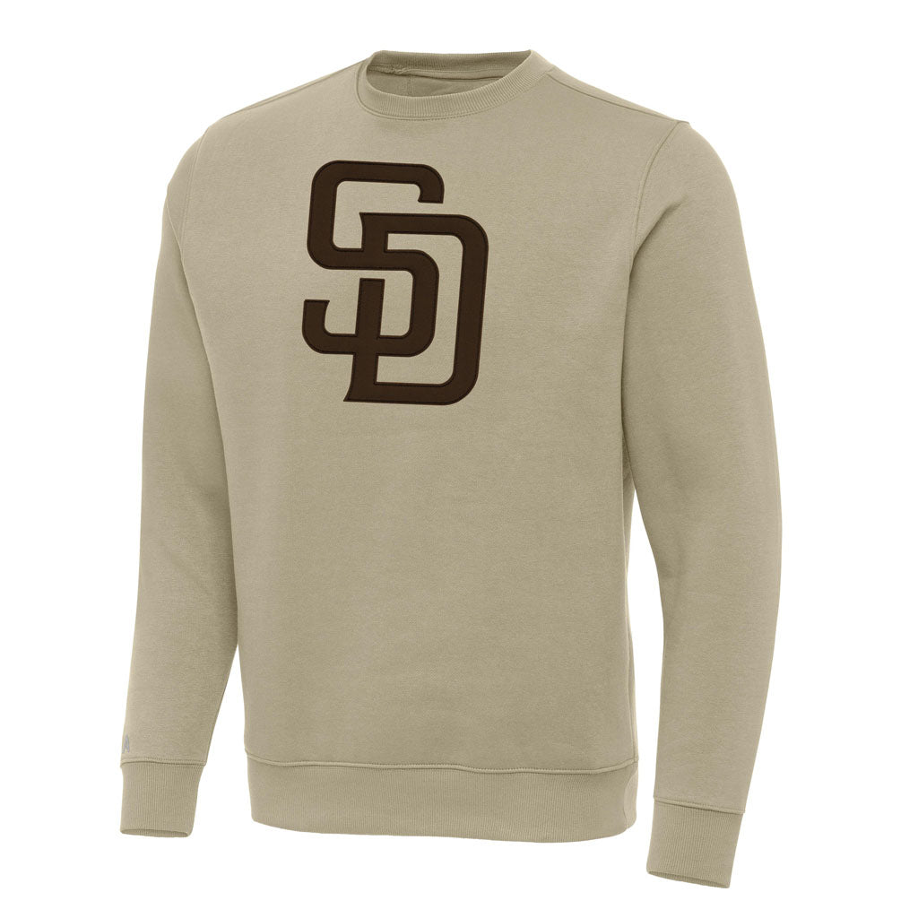 MLB San Diego Padres Antigua Full Front Victory Crewneck Sweater - Khaki