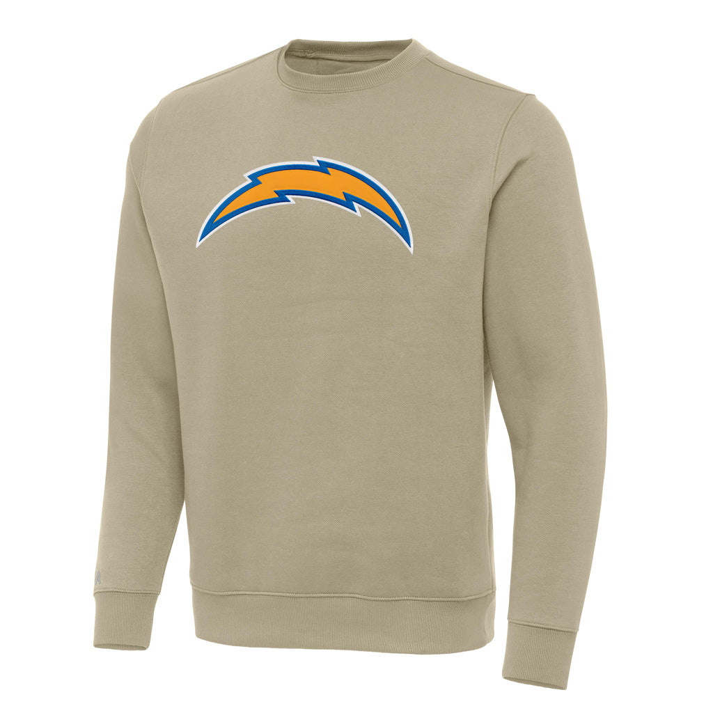 NFL Los Angeles Chargers Antigua Full Front Victory Crewneck Sweater - Khaki