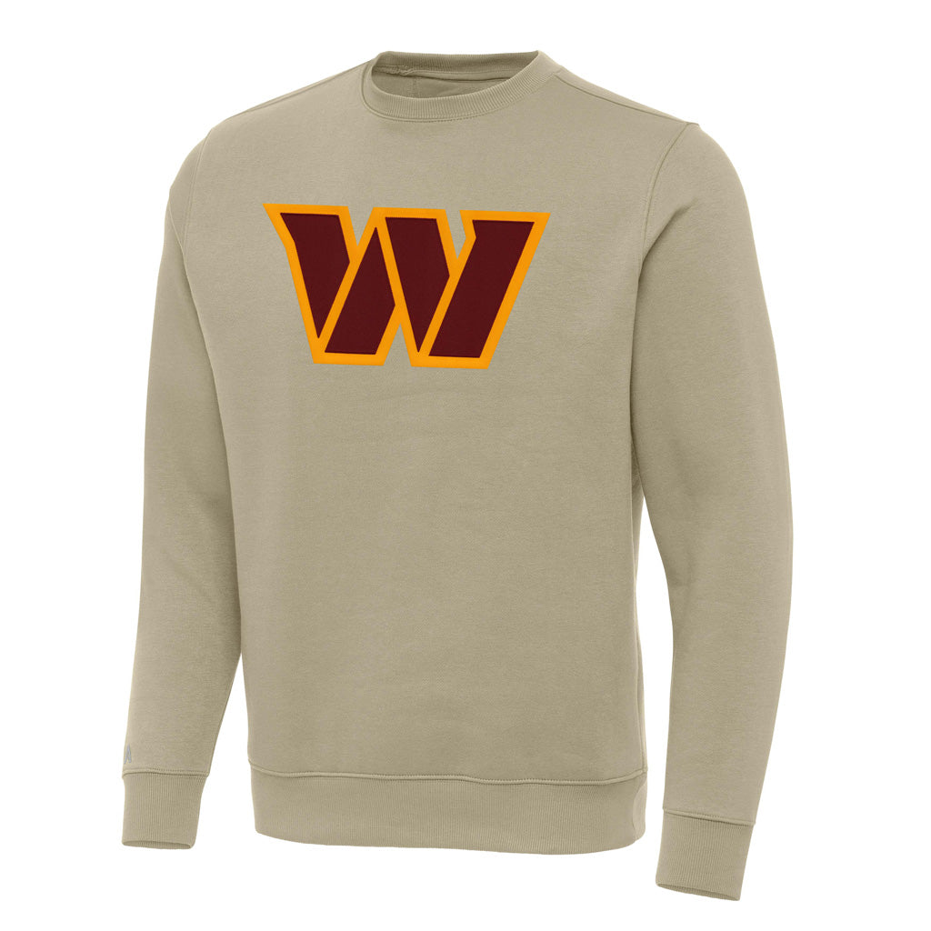 NFL Washington Commanders Antigua Full Front Victory Crewneck Sweater - Khaki