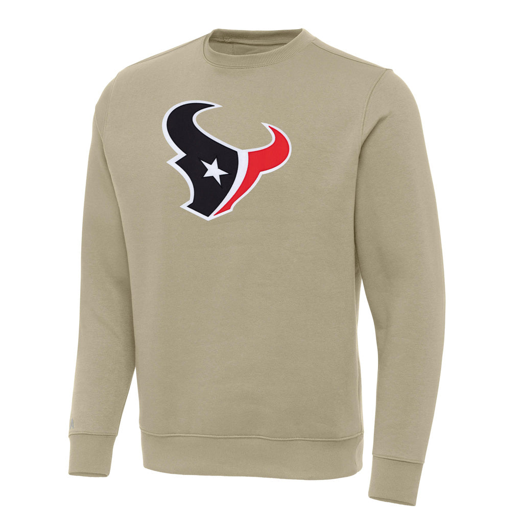 NFL Houston Texans Antigua Full Front Victory Crewneck Sweater - Khaki