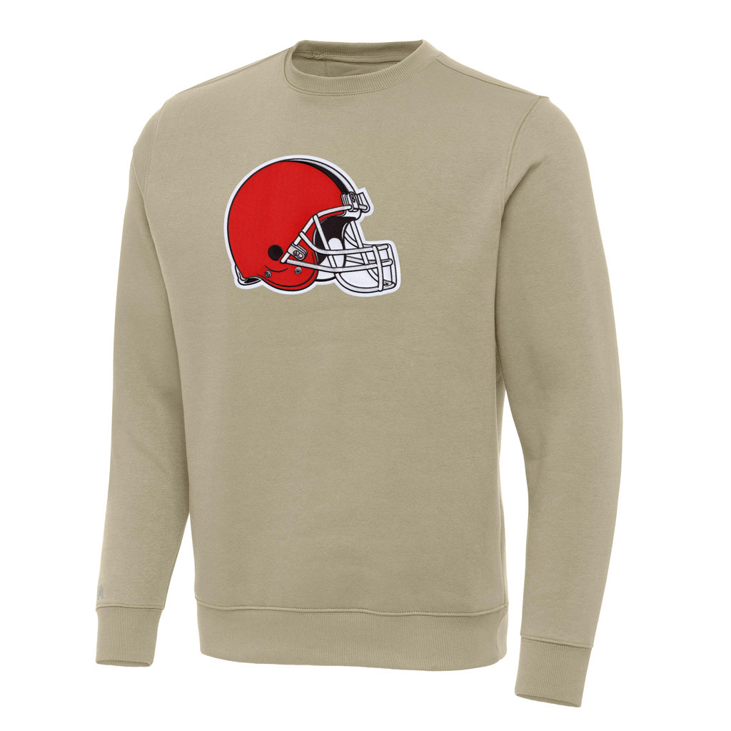 NFL Cleveland Browns Antigua Full Front Victory Crewneck Sweater - Khaki