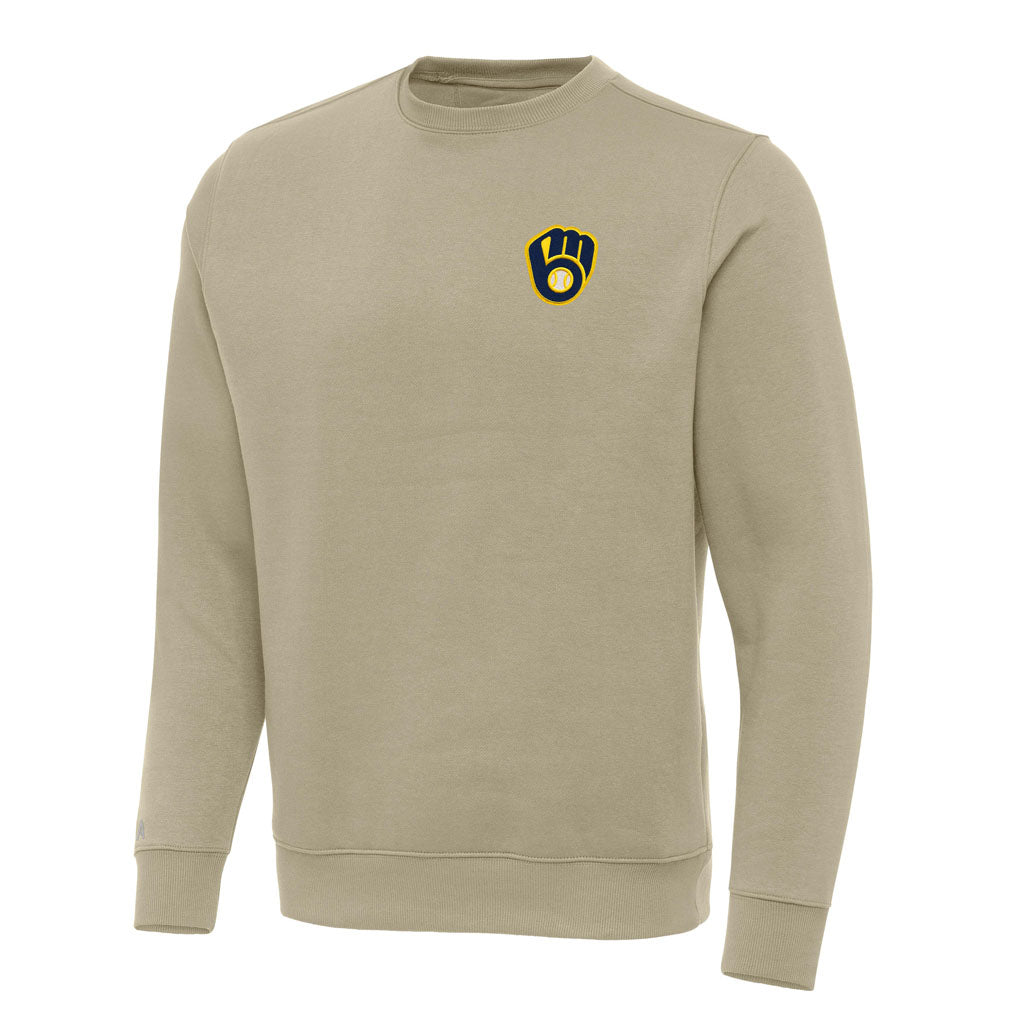 MLB Milwaukee Brewers Antigua Victory Crewneck Sweater - Khaki