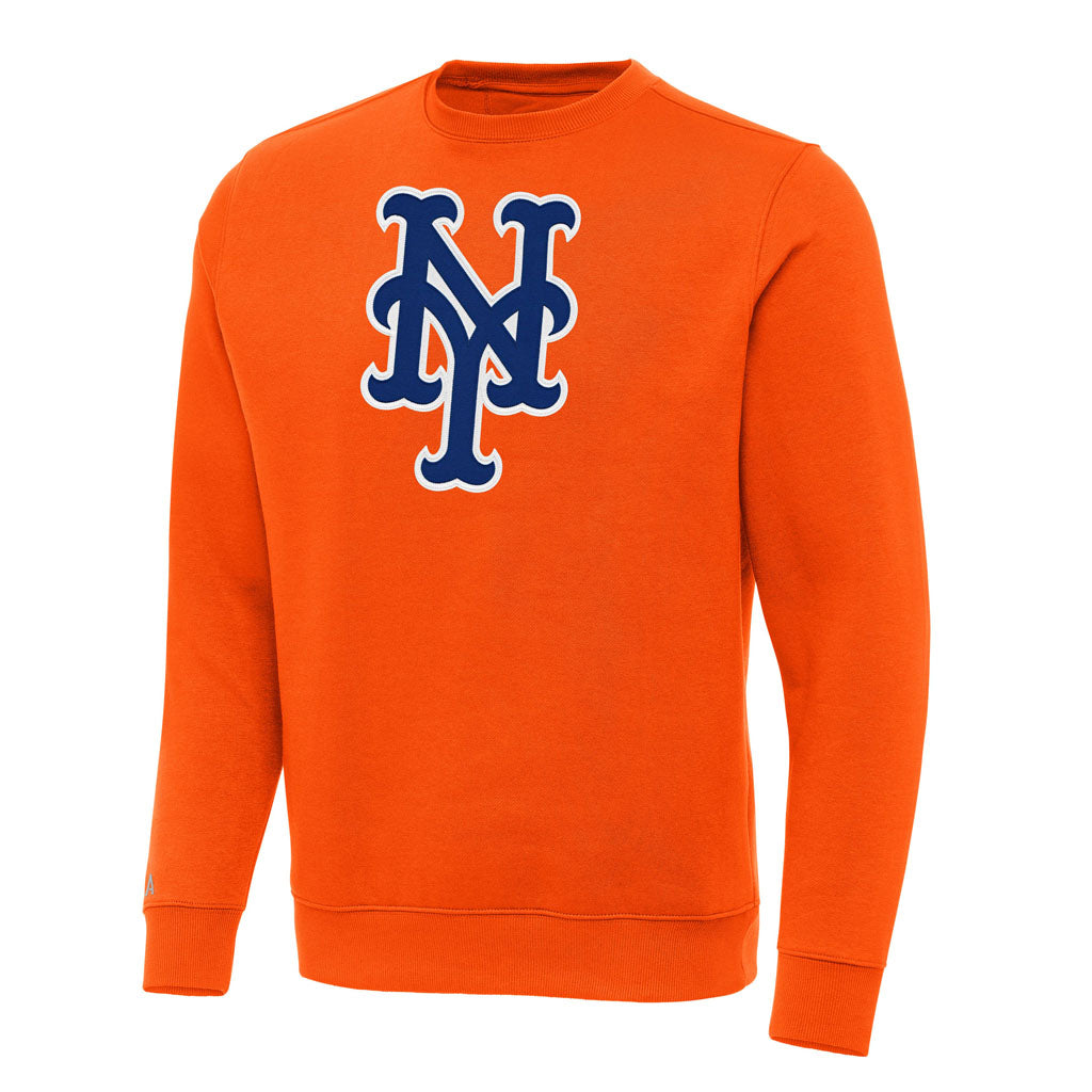 MLB New York Mets Antigua Full Front Victory Crewneck Sweater - Orange